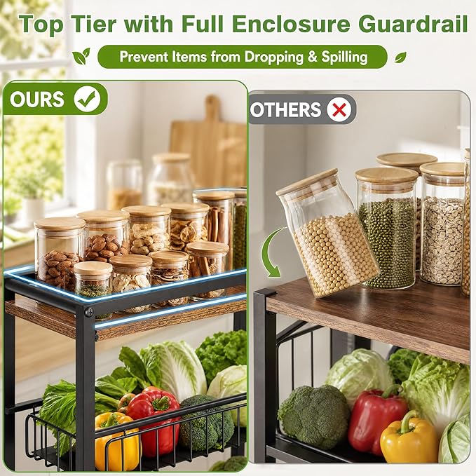 5-Tier Slim Rolling Cart Kitchen Utility Cart, Narrow Kitchen Cabinet with 4 Pull-Out Baskets - Versatile Rolling Storage Cart for Spices, Pantry & Bathroom Organization - Image 5