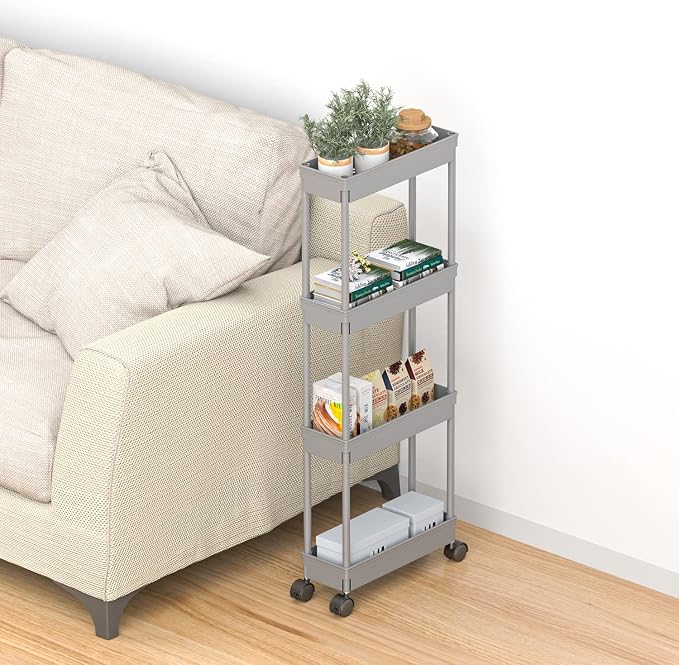 Sooyee 4 Tier Slim Storage Cart,Rolling Storage Cart,Narrow Shelf,Bathroom Rack,Mobile Shelving Unit Organizer for Kitchen, Bathroom, Laundry Room, Grey - Image 7
