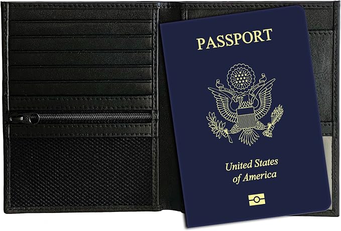 Black RFID Genuine Leather Passport Wallet by 123CheapChecks