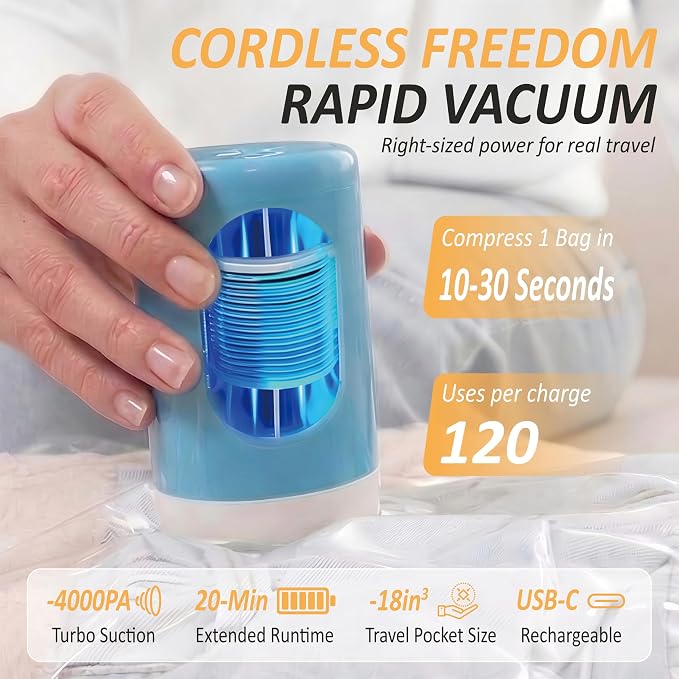 Cozy Essential Travel Vacuum Storage Bags with Rechargeable Cordless USB Pump, Space Saver Bags for Luggage, Suitcase, Carry-On, for Clothes, Blankets, Bedding & Seasonal Storage,22 Combo - Image 3