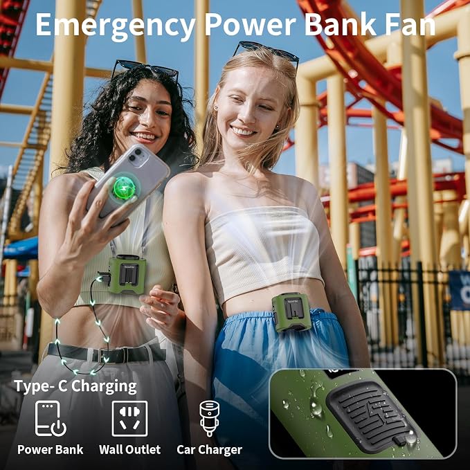 Socool 14500mAh Portable Waist Fan Clip on Belt 360 Rotation Wearable Rechargeable Personal Shirt Fan, 67H Cooling 5-Speed Battery Operated Fans with Light, Neck Fan Hanging for Outdoor Camping Travel - Image 6