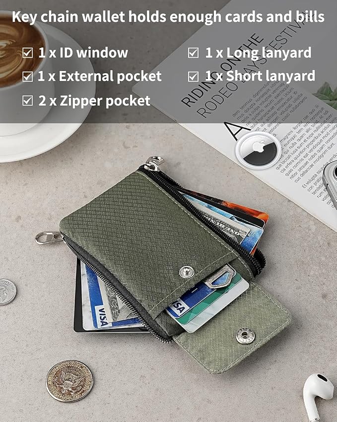 Artpaxy Minimalist Wallet For Mens Womens, Keychain RFID Blocking Zipper Small Wallet with ID Window 2 Lanyards,Water Resistant Travel Cash Card Coin Case Boys Girls - Image 5