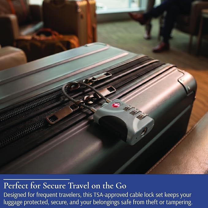 Brookstone Cable Luggage Locks, 2 Pack, TSA Approved, Resettable | 3-Digit Combination Lets You Set Your Own Code, Slim Design Threads Through Zippers or Straps, Great for Bags - Image 6