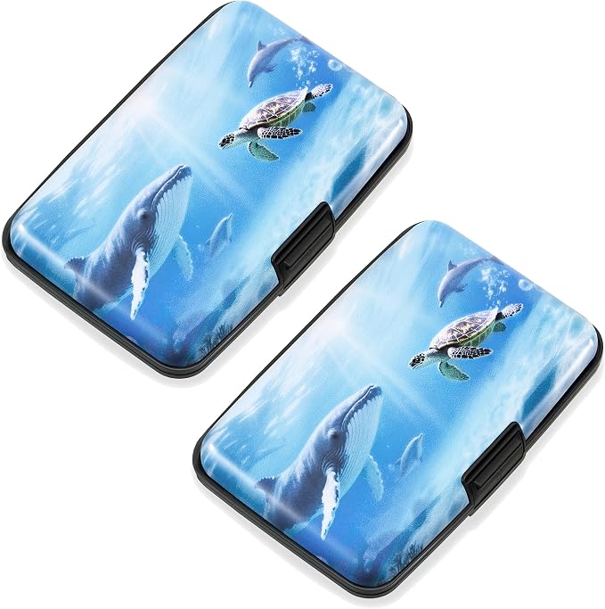 Mayski 2 Pack Credit Card Holder for Women RFID Blocking Wallet, Ocean | Card Wallets for Women Small Mini Business Metal Accordion Aluminum Alloy Hard Case for Men by SLIMELEGANCEPERSONIFIED