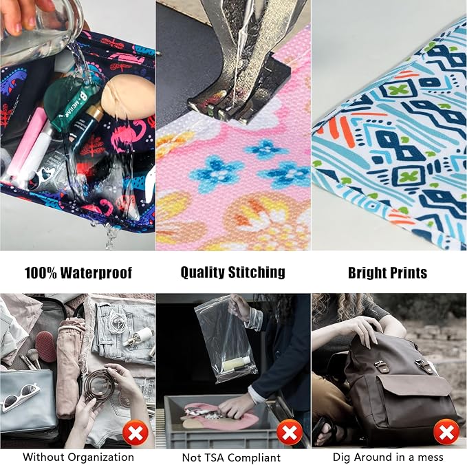 HIONXMGA Set of 3 Clear Travel Toiletry Bag, TSA Approved, Quart Size S/M/L | Clear Front Zipper Pouches Waterproof Cosmetics Bags for Women Kids Toiletries Baby Essentials Well-Organized Carry, Petals - Image 4