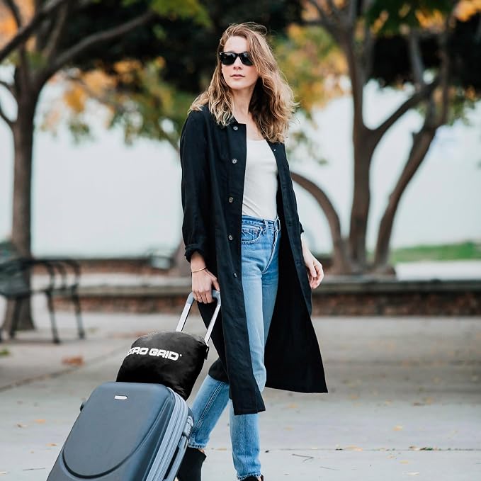 Zero Grid Lightweight Airplane & Travel Blanket with Foot Pockets, Black | Compact Wearable Blanket with Neck Snaps, Zips & Converts to Soft Pillow for Ultimate Comfort - Image 7