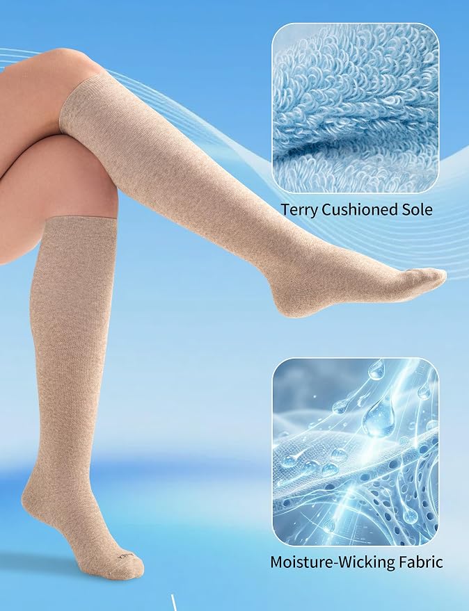 Light Compression Cotton Socks 8-15 mmHg for Women Men (3 Pairs) - Soft Knee High Socks for Comfort Support, Easy On - Image 3