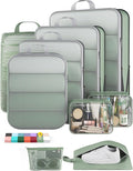 Veken 9/11 Set Compression Packing Cubes Garment Bags for Travel Essentials,Compressible Expandable Luggage Organizer Bags for Clothing,Space Saver Bags with Over 1000 pcs of Mesh Holes(Matcha Green) by Veken