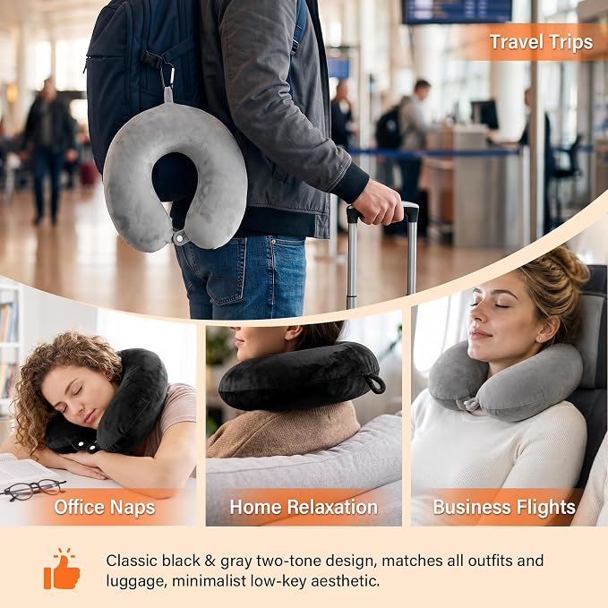 2 Packs Travel Neck Pillow Cover, Reusable U Shaped Washable Cover (Gray Black) - Image 6
