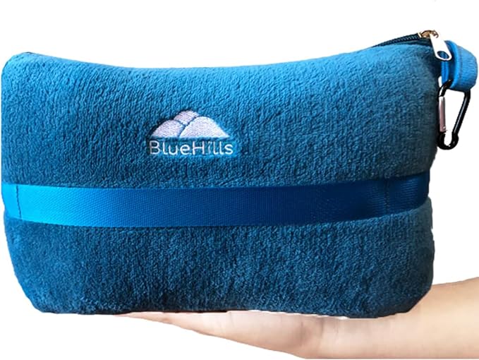 BlueHills Premium Soft Plush Mini Travel Blanket Pillow Airplane Teal Blue | Compact Pack with Luggage Belt & Backpack Clip, Car Use 2 in 1 Blanket, Foldable Case, Travel Essentials, Small Flight Throw - Image 8
