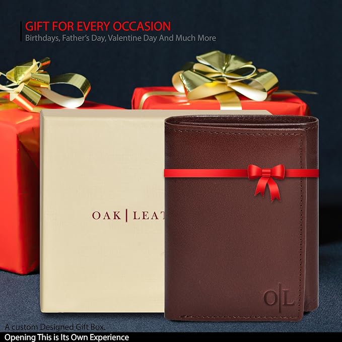 Real Leather Mens Trifold Wallet RFID Blocking Slim Minimalist Front Pocket - Thin & Stylish with ID Window in Gift Box - Image 6