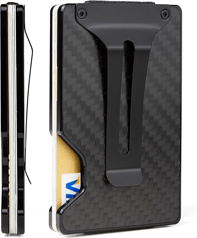 Carbon Fiber Minimalist Wallet for Men, Slim Metal RFID Blocking Wallet Credit Card Holder Money Clip & Cash Strap, Scratch-Resistant Holds 15 Cards,Ideal Gift for Men | Matte Carbon Fiber by Unknown