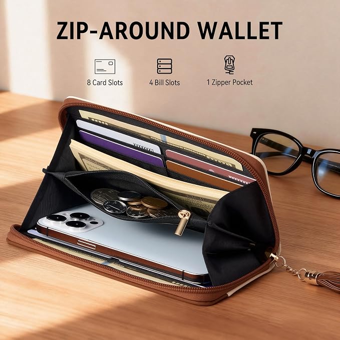 Travelambo Wristlet Wallet Women RFID Bifold Large Capacity Clutch Purse | Tassel, Zipper Coin Pocket, Card Holder Wallet, Gifts for Women - Image 5