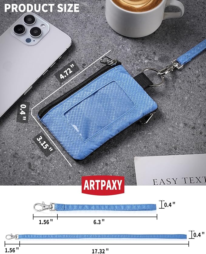 Artpaxy Minimalist Wallet For Mens Womens, Keychain RFID Blocking Zipper Small Wallet with ID Window 2 Lanyards,Water Resistant Travel Cash Card Coin Case Boys Girls - Image 2