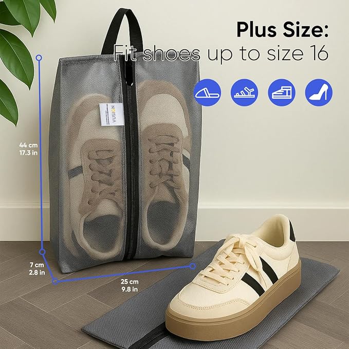 VUSIGN Plus-Sized Travel Shoe Bag, Water-Resistant Shoe Pouch for Gym and Sport, Odor-Resistant Soccer Cleats Bag (Gray, 2-Pack) - Image 3