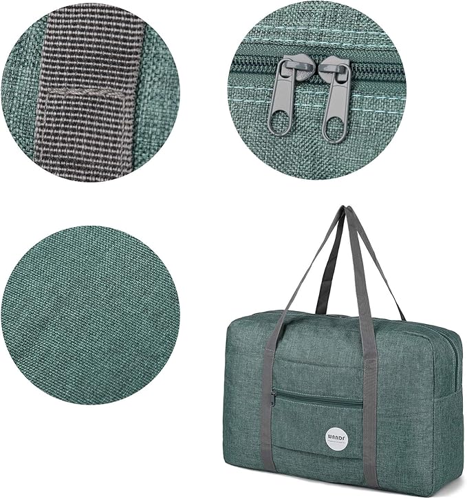 WANDF Foldable Travel Duffel Bag Luggage Sports Gym Water Resistant Nylon (B- Denim Green) | 18x14x8 inches, Airline Underseat Aprroved, Weekend Overnight Trips, Lightweight Packable - Image 6