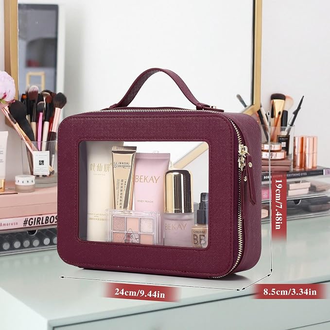 Pinkmik Clear Makeup Bag, (Burgundy,L) | Mahjong Tiles Bag ,Travel Cosmetics and Toiletries Case, Portable Makeup Organizer,Car Bag with Zipper,Waterproof, - Image 3