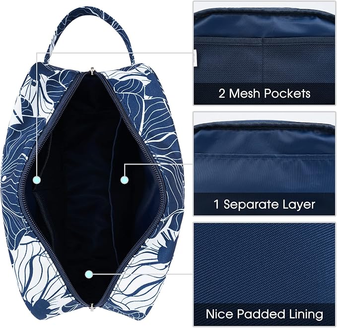 Narwey Travel Toiletry Bag for Women Traveling Dopp Kit Makeup Bag Organizer for Toiletries Accessories Cosmetics (Blue Lotus) - Image 4