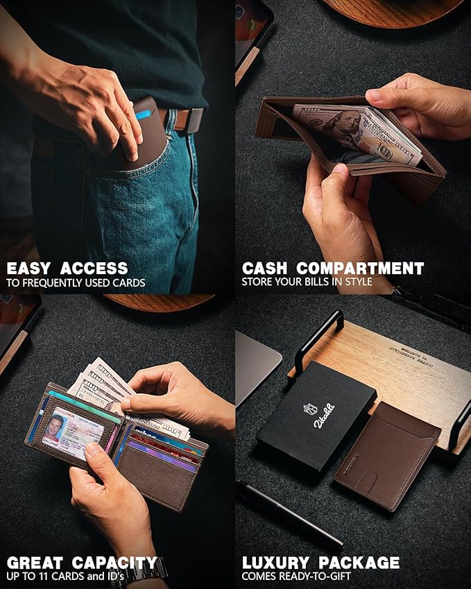 RUNBOX Wallet for Men, Slim Leather Bifold, RFID Blocking Card Holder | Minimalist Front Pocket Design, Credit Card Organizer, Holds 11 Cards, Large Capacity, Thin Profile, Birthday Gifts for Men - Image 2