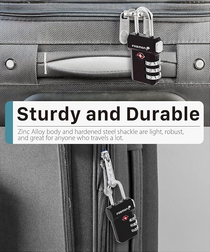Fosmon TSA Approved Luggage Locks, 3 Digit Combination, 4 Pack Black | Open Alert Indicator, Push Release Button, Durable Alloy Body, Suitcase Travel Lock, Travel Bag Zipper Anti Theft - Image 4