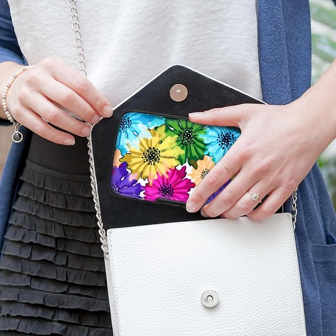 Mayski Credit Card Holder for Women RFID Blocking Wallet, Colorful Flowers | Card Wallets for Women Small Mini Business Metal Accordion Aluminum Alloy Hard Case for Men - Image 7