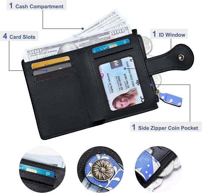 Tipmile Small Wallet Women Coin Pocket Bifold RFID Blocking Card Holder Leather Wallets with Zipper - Image 4