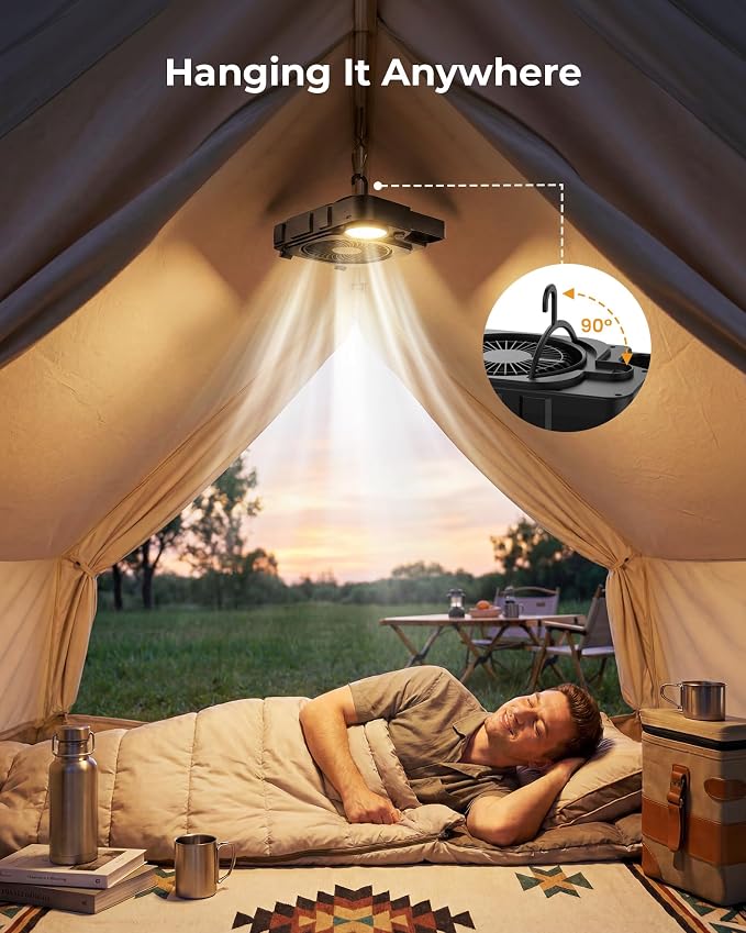 PopoIron 2-in-1 Camping Fan with LED Lantern, USB-C Rechargeable Portable Fan with Sealed 8000mAh Battery Pack, Hanging & Desktop Use, 3-Speed Cooling, 3 Color Temperature Light for RV, Tent, Travel - Image 6