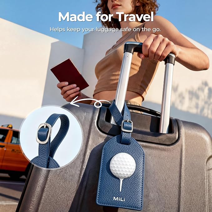 MiLi Leather Golf Design Luggage Tracker Tag for iOS & Android | Works with Apple Find My & Google Find Hub, Bluetooth Locator for Golf Clubs, Travel Bags, Premium Golf Gift, Blue - Image 8