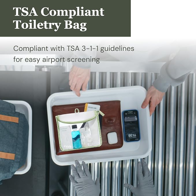 (re)zip TSA Approved Travel Toiletry Bag with Hanging Loop, Travel Quart Bag– Reusable Clear Makeup bags with zipper, Clear Pouch for Travel Essentials, Cosmetic | BPA-Free, Machine Washable - Sage - Image 2