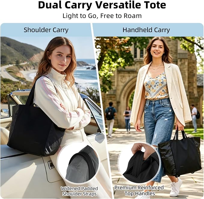 Lightweight Carryall Tote Bag for Women, 25L Expandable Travel Work Bag with Tablet Sleeve, Gym Tote with Yoga Mat Holder & Wet Dry Pocket, 3-Piece Set with Shoe Bag & Cosmetic Pouch (Black) - Image 6