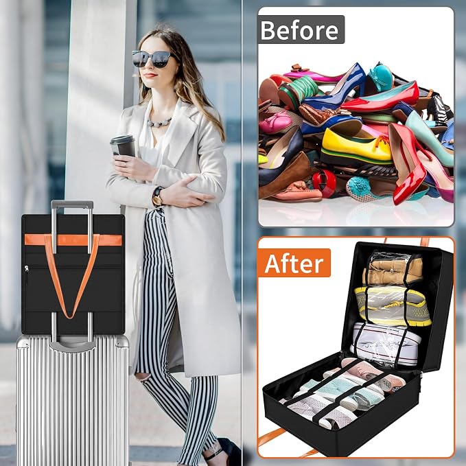 SelfTek Shoe Bags for Travel with Handle, Waterproof Large-Capacity Family Travel Shoe Bag Organizer for Multiple Shoes, Shoe Travel Bags for Packing, Suitable for Luggage Handle (Black) - Image 3