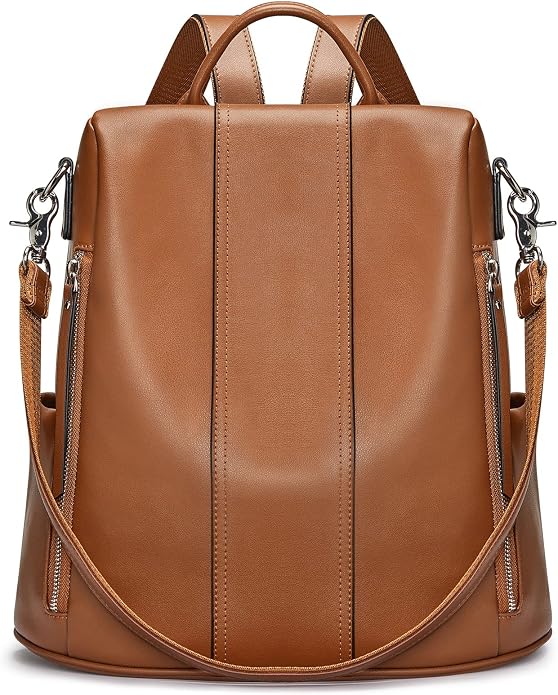 S-ZONE Leather Backpack Purses for Women Antitheft Rucksack Shoulder Bag Medium | Genuine Leather, Medium Fits 9.7-inch Tablet, for Work Travel Daily Commute, Multi Pockets, Adjustable Dual Straps by S-ZONE