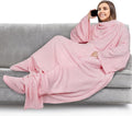 PAVILIA Fleece Blanket with Sleeves, Foot Pockets for Women Men Adults, Plush Wearable Blanket Throw Wrap, Warm Snuggle Blanket Robe, Cozy Gift Ideas Wife Mom, Light Pink by PAVILIA