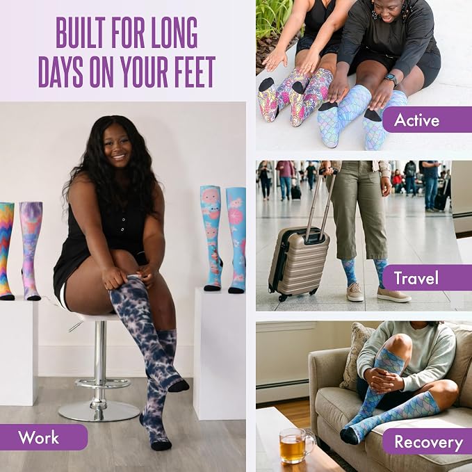 Crazy Compression Socks, Comfortable Support Socks for Recovery, Travel, Hiking, and Long-Hour Comfort w/Fun Designs - Image 4