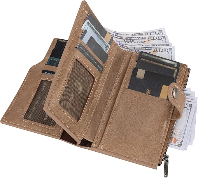 Wrangler Wallet for Women Bifold Card Holder with Zipper and ID Window - Image 3