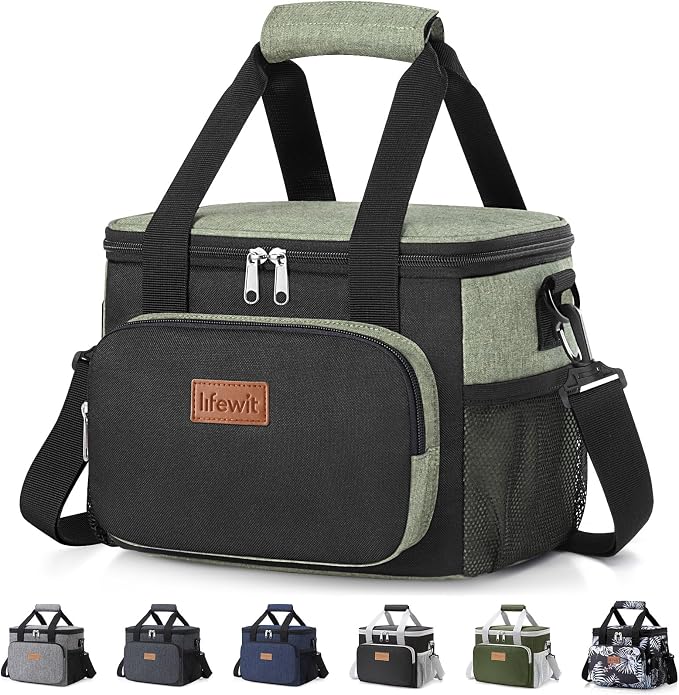 Lifewit Medium Lunch Bag, Insulated Lunch Box, Soft Cooler Cooling Tote for Adult Men Women, Black and Green 12-Can (9L) by Lifewit