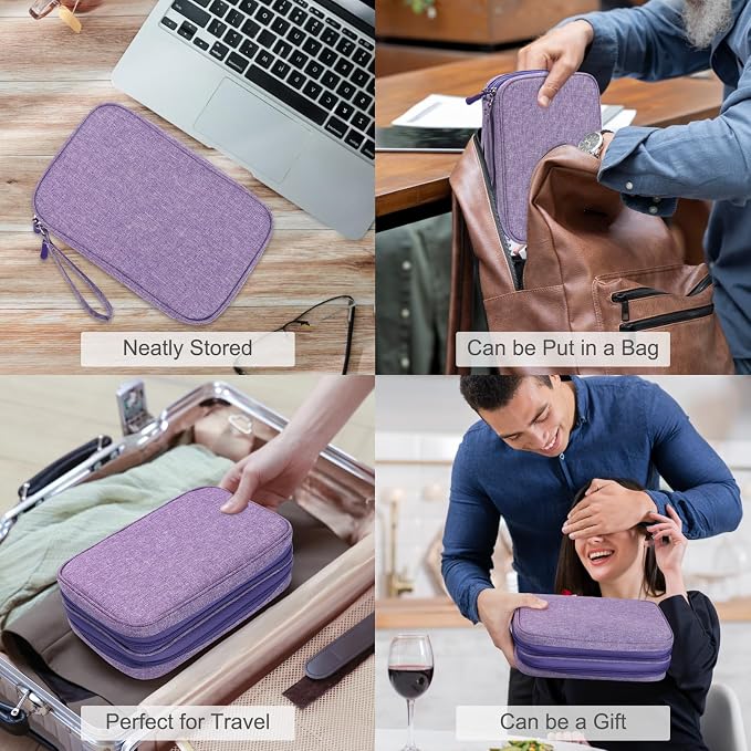 FYY Electronic Organizer, Travel Tech Pouch Bag, Large, Dark Purple | Wrist Strap, Waterproof, Double Layers Portable Electronics Travel Carrying Case for Cord, Charger, Daily Business Trips Use - Image 7
