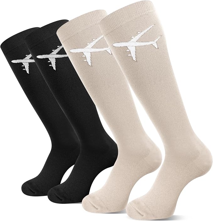 Skicuff 2 Pairs Travel Compression Socks for Women and Men 15-25 Mmhg Graduated Knee High Socks for Flying Airplane Pilots by Skicuff
