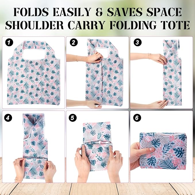 Eccliy 24 Pieces Reusable Grocery Bags Polyester Shopping Bags for Groceries Multi Colors Reusable Foldable Shopping Tote(Flower Style) - Image 3