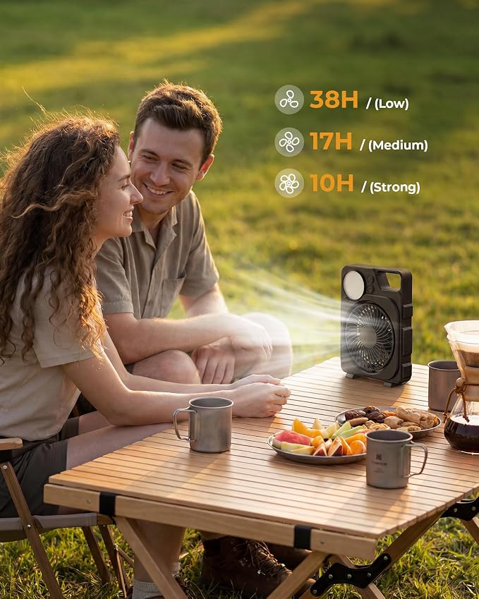 PopoIron 2-in-1 Camping Fan with LED Lantern, USB-C Rechargeable Portable Fan with Sealed 8000mAh Battery Pack, Hanging & Desktop Use, 3-Speed Cooling, 3 Color Temperature Light for RV, Tent, Travel - Image 3