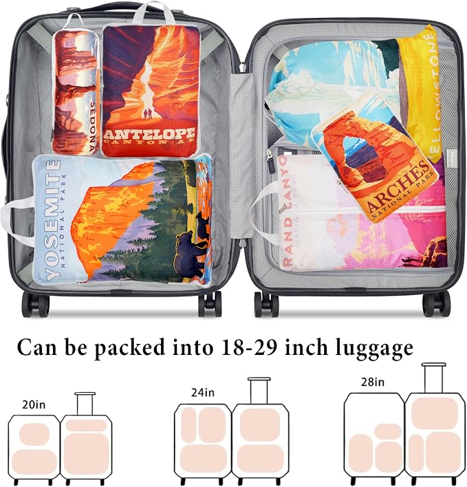 Compression Packing Cubes for Travel, 6 Set National Park Luggage Organizers, Lightweight Waterproof Expandable/Compression Bags Smell Proof Travel Packing Cubes for Suitcases - Image 3