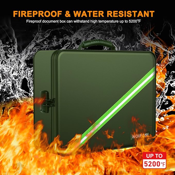 5200℉ Fireproof Document Box with Lock 8 Layers Water Resistant | Home ,Travel ,Strong, Fireproof Safe Storage Document Storage Organizer for Important Documents and File,Green - Image 2