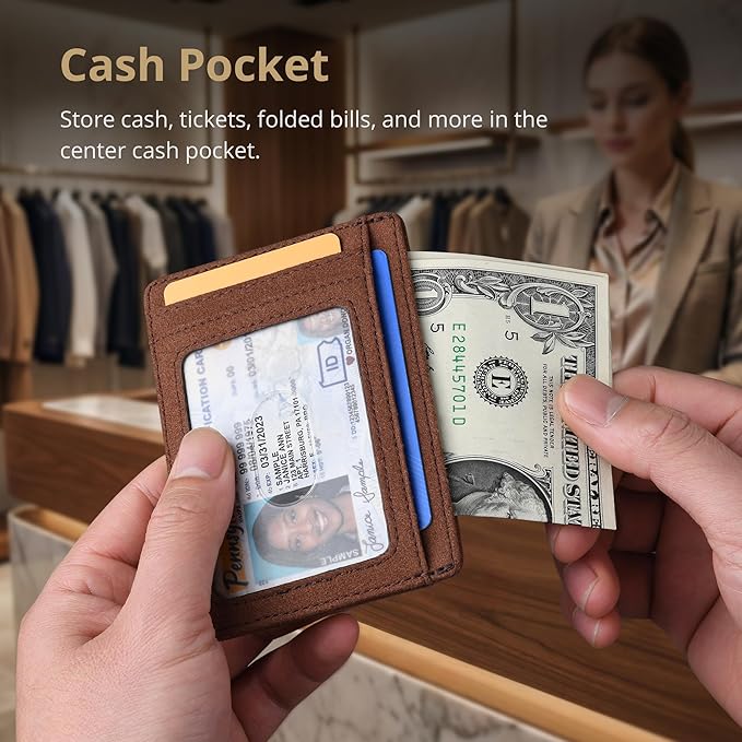 Buffway Slim Minimalist Front Pocket RFID Blocking Leather Wallets for Men and Women - At Sahara Coffee - Image 5