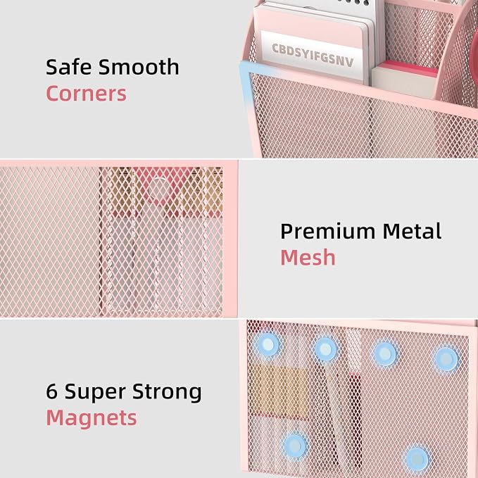 DALTACK 3-Grid Magnetic Pencil Holder, Strong Magnet Locker Organizer, Pink | Mesh Magnetic Shelf, Marker Holder Perfect for Whiteboard, Refrigerator and Locker Accessories - Image 6