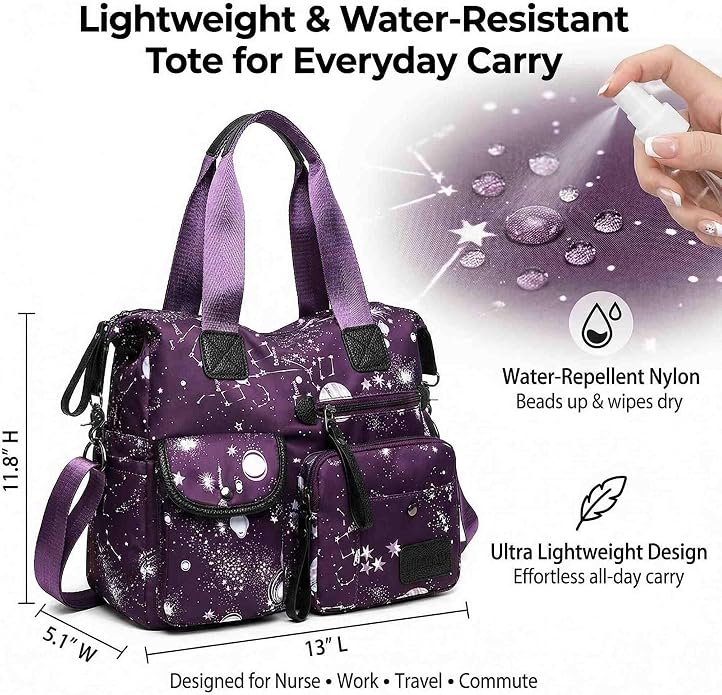Tote Bag for Women,Multi Pockets Shoulder Handbag,Nurse Bag for Work,Large Cross body Purse,Fashion Nylon Top Handle Satchel - Image 5