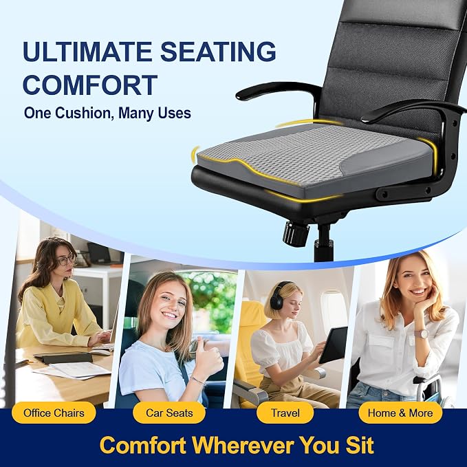 kingphenix Memory Foam Car Seat Cushion for Driving Comfort and Office Use | Coccyx & Lower Back Pressure Relief, Non-Slip 4D Mesh Seat Cushion for Cars, Trucks, SUVs, Long Drives & Office Chairs, Gray - Image 5