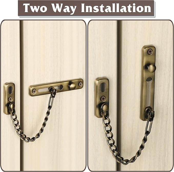 Alise Door Chain Lock,Door Security Chain Lock for Inside Doors,Bronze | Stainless Steel,Door Chain Lock Guard with Spring Anti-Theft Press Button,Door Lock Latch for Front Door - Image 5
