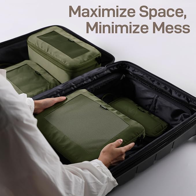 EPICKA TripCozy Compression Packing Cubes, 6 Set, Olive Green | Durable Expandable Travel Organizer Bags with Mesh Tops for Space-Saving Storage of Clothes & Accessories in Luggage - Image 2