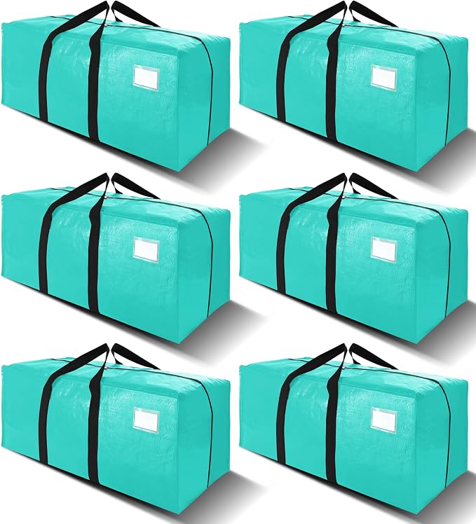 VELVETSURE 6 Pack Heavy Duty Large Moving Bags W/Backpack Straps - Strong Handles & Zippers, Storage Totes For Space Saving, Fold Flat, Alternative to Moving Box and Storage Bin, Aquamarine by VELVETSURE
