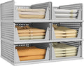 6 Pack Closet Organizer Storage Bins Stackable Plastic Drawer Shelf | Basket for Clothing Stackable Storage Bins Shelf Storage Container for Closet Wardrobe Bedroom Bathroom Office Grey Foldable by Pinkpum